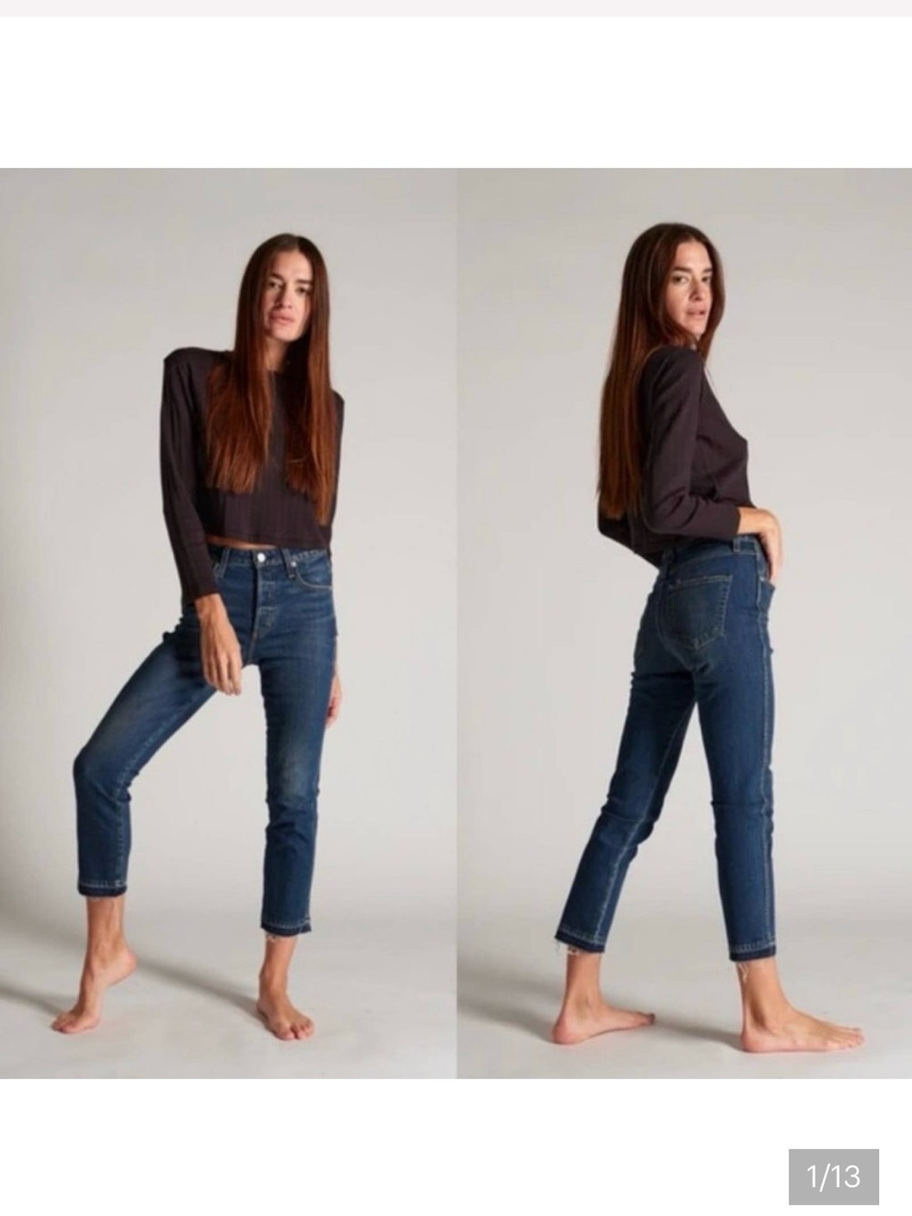AMO Babe True Blue Wash High Rise Cropped Jeans Size 31